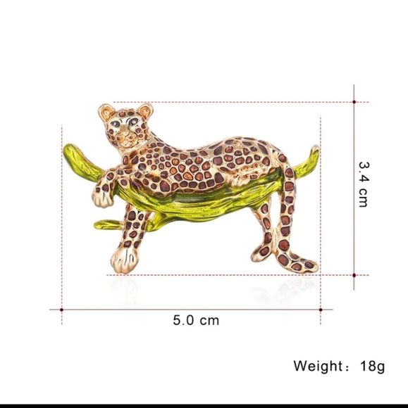 Leopard cat on branch brooch pin vintage style New enamel - Picture 5 of 15